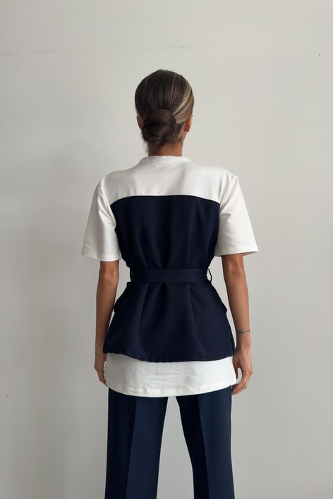 Ceket Yaka Bluz Lacivert