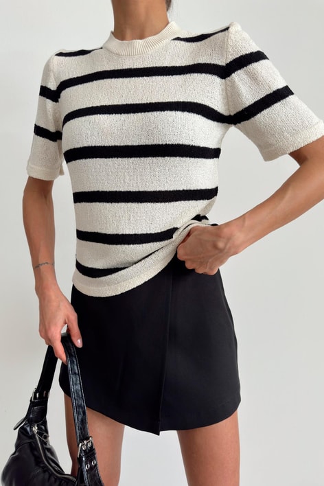 Çelik Örme Çizgili Bluz Krem