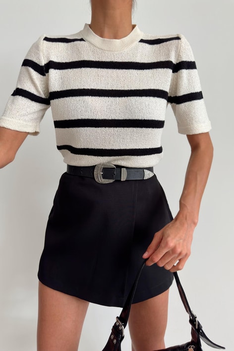 Çelik Örme Çizgili Bluz Krem