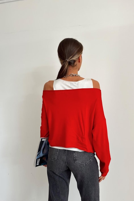 Çift Kat Basic Uzun Kol Bluz Kırmızı