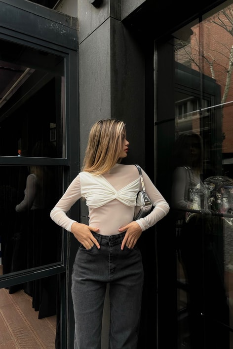 Daisy Tül Bluz Beyaz