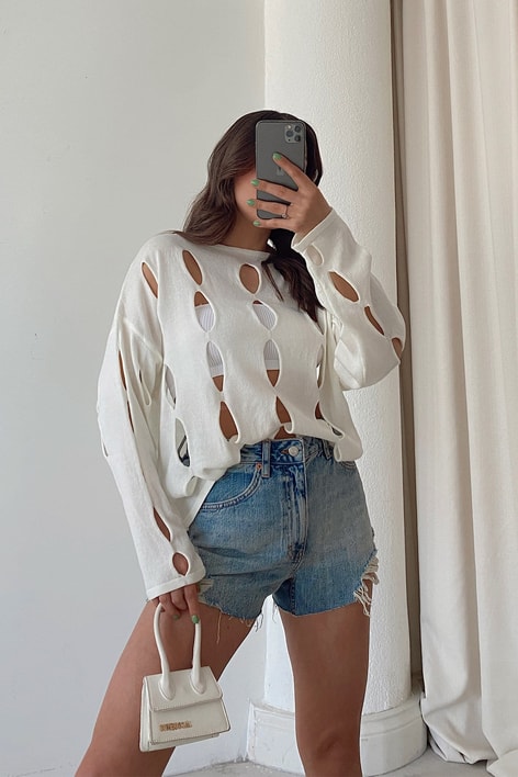 Damla Detaylı Bluz Beyaz