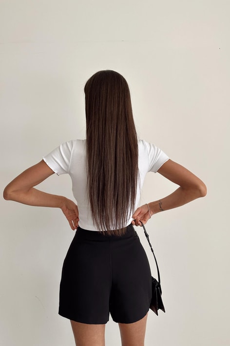 Dantel Yaka Kısa Kol Crop Beyaz