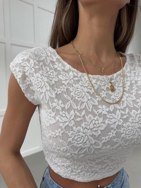 Dantelli Crop Bluz Beyaz