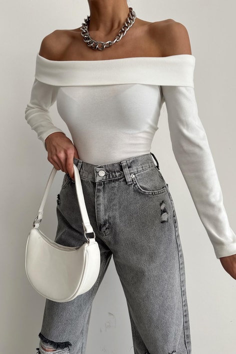 Degaje Yaka Basic Bluz Ekru