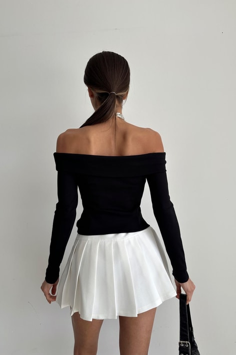 Degaje Yaka Basic Bluz Siyah