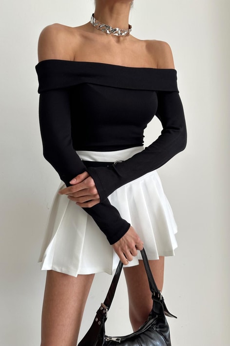 Degaje Yaka Basic Bluz Siyah