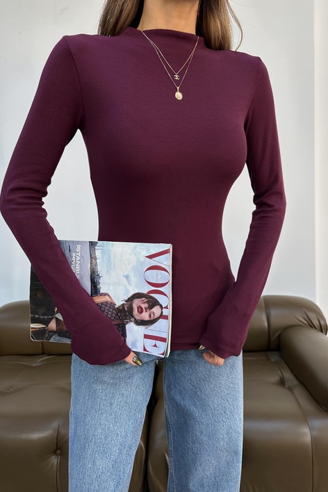 Dik Yaka Basic Bluz Bordo