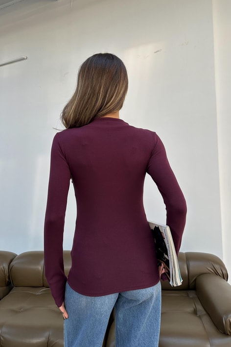 Dik Yaka Basic Bluz Bordo