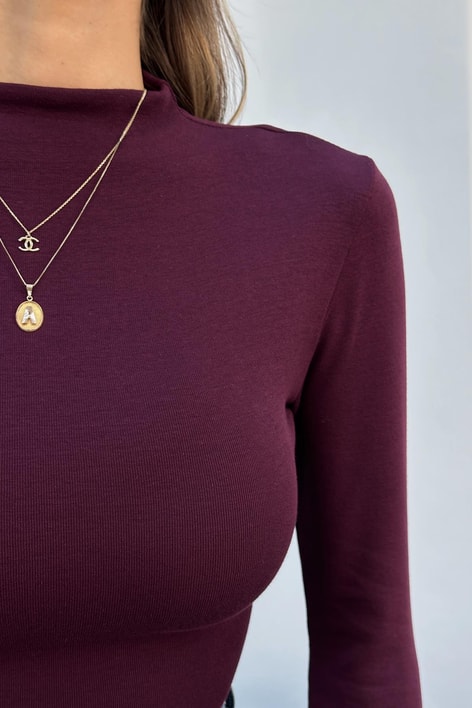 Dik Yaka Basic Bluz Bordo