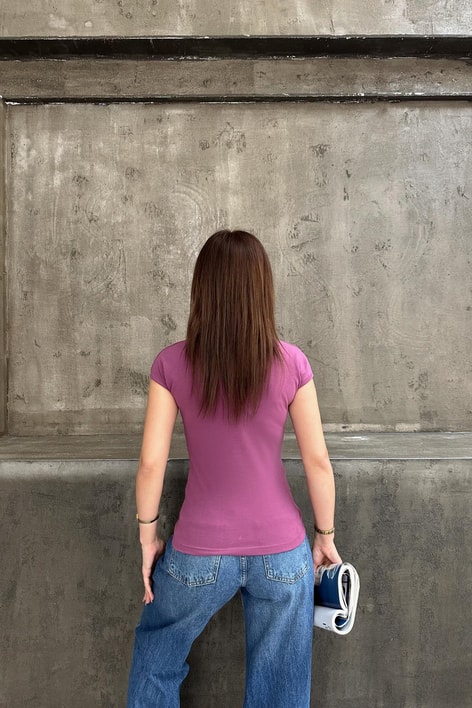 Dik Yaka Kolsuz Bluz Mor