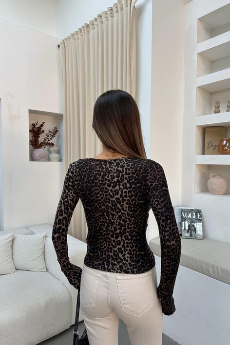 Dökümlü Yaka Leopar Bluz LEOPAR DESEN