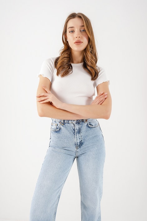 Fitilli Basic Bluz Beyaz