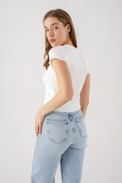 Fitilli Basic Bluz Beyaz