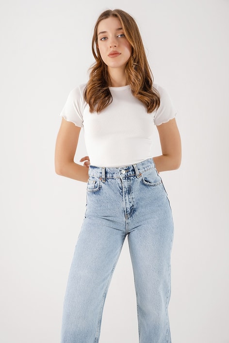 Fitilli Basic Bluz Beyaz