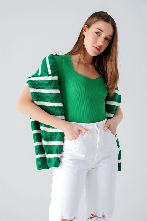 Fitilli Wave Bluz Yeşil