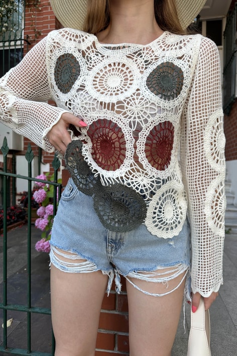 Güpür İşlemeli Etnik Bluz Beyaz