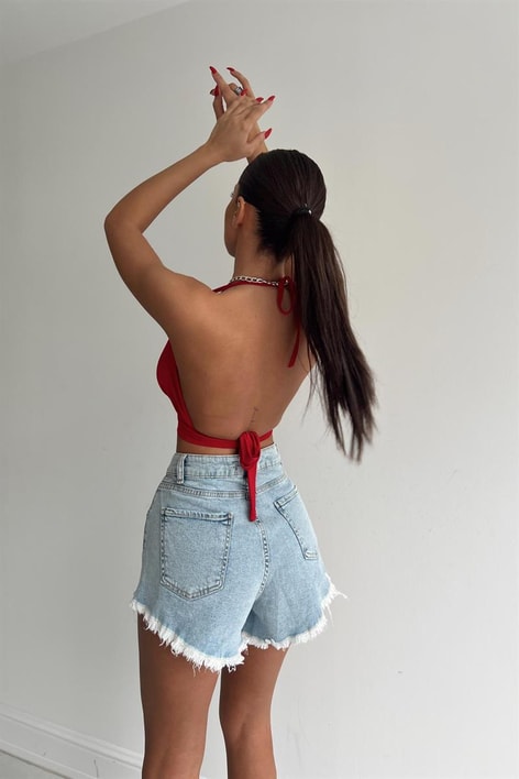 Halka Detay Bağlamalı Büstiyer Kırmızı