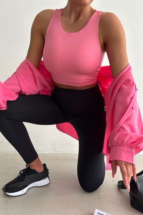 Halter Yaka Basic Crop Bluz Pembe