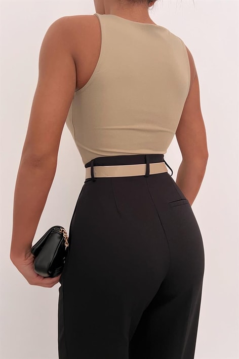 Halter Yaka Basic Crop Bluz Vizon