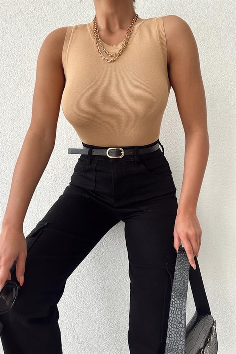 Halter Yaka Triko Trend Atlet Camel