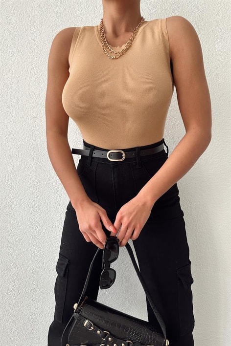 Halter Yaka Triko Trend Atlet Camel