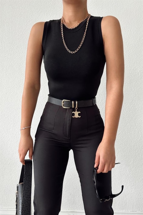 Halter Yaka Triko Trend Atlet Siyah