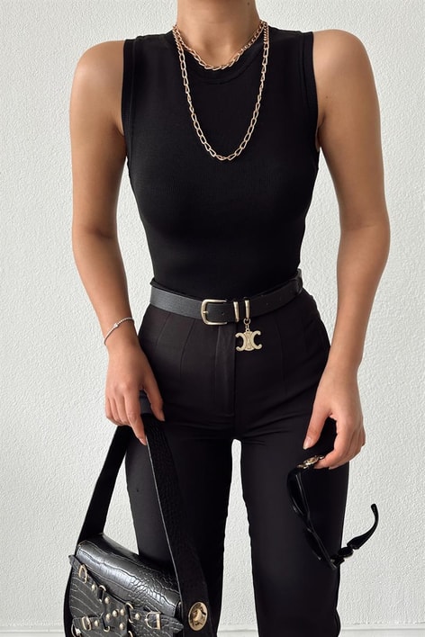 Halter Yaka Triko Trend Atlet Siyah