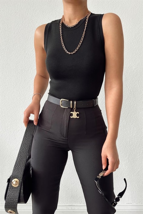 Halter Yaka Triko Trend Atlet Siyah