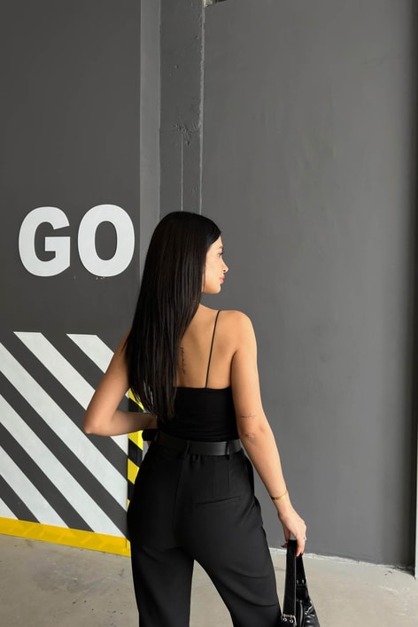 İp Askı Crop Siyah