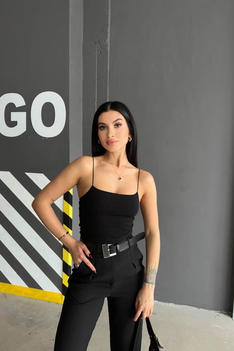 İp Askı Crop Siyah