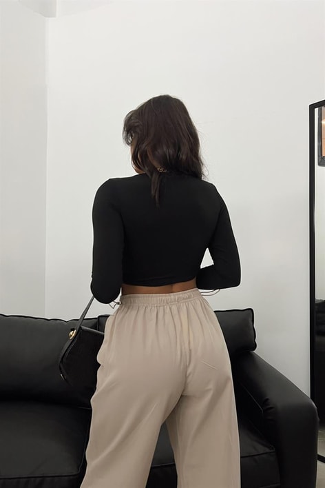 Kare Yaka Korsaj Bluz Siyah