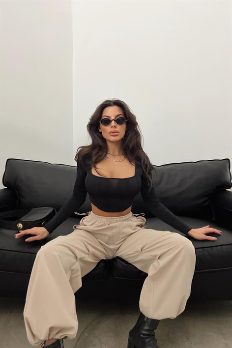 Kare Yaka Korsaj Bluz Siyah