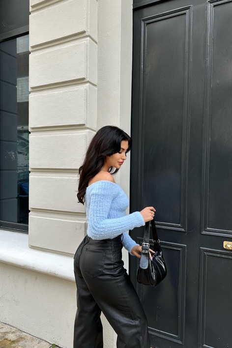 Kayık Yaka Yumoş Bluz Bebe Mavi