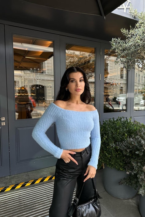 Kayık Yaka Yumoş Bluz Bebe Mavi