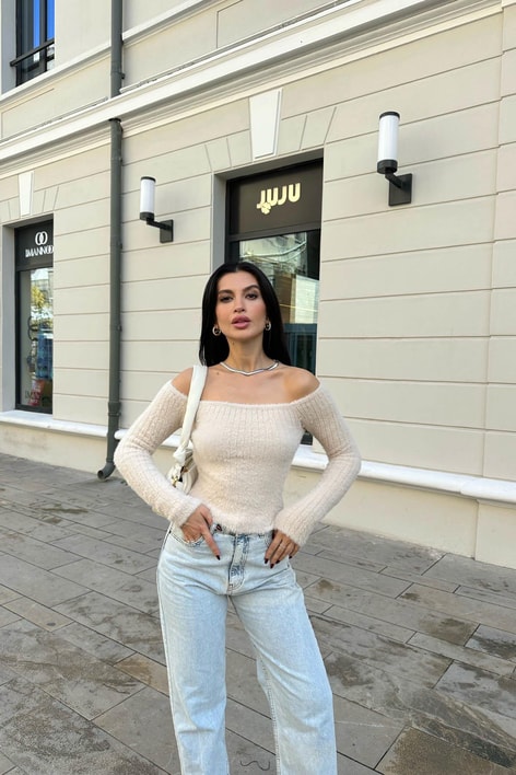 Kayık Yaka Yumoş Bluz Taş