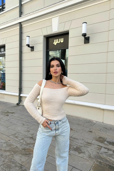 Kayık Yaka Yumoş Bluz Taş