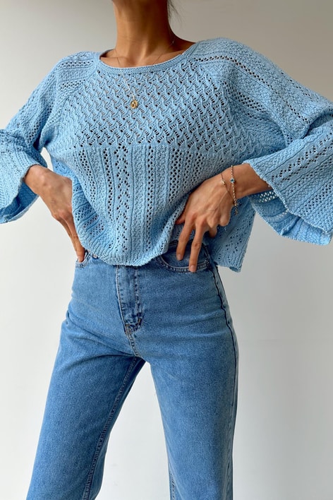 Kol Ajurlu Örme Triko Bebe Mavi