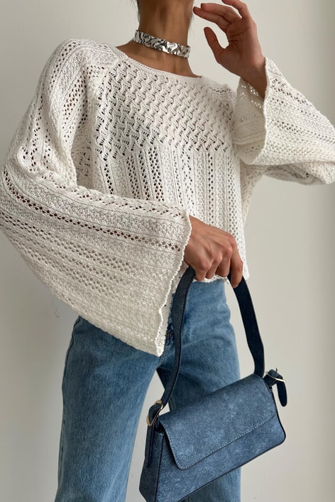 Kol Ajurlu Örme Triko Krem