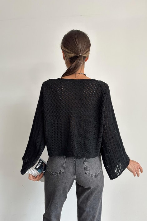Kol Ajurlu Örme Triko Siyah