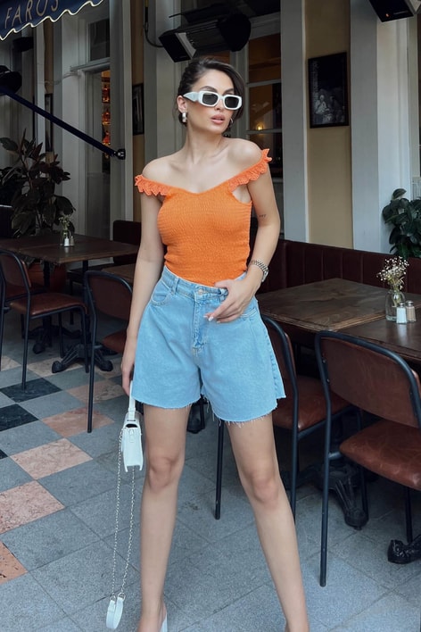 Kol Fırfırlı Gipeli Bluz Oranj