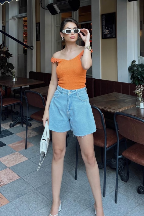 Kol Fırfırlı Gipeli Bluz Oranj