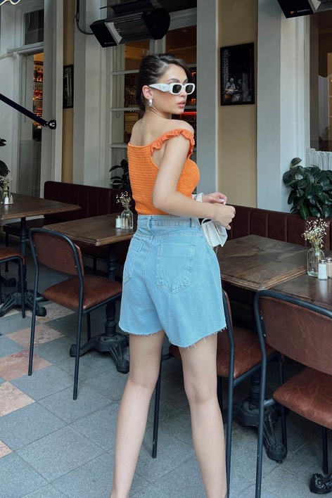 Kol Fırfırlı Gipeli Bluz Oranj