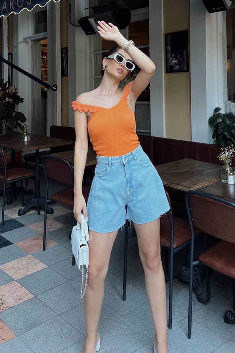 Kol Fırfırlı Gipeli Bluz Oranj