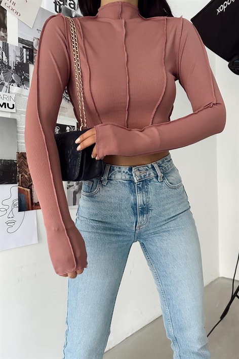 Korsaj Dik Yaka Bluz Gül Kurusu