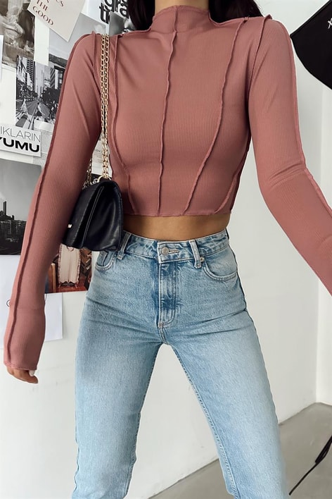 Korsaj Dik Yaka Bluz Gül Kurusu