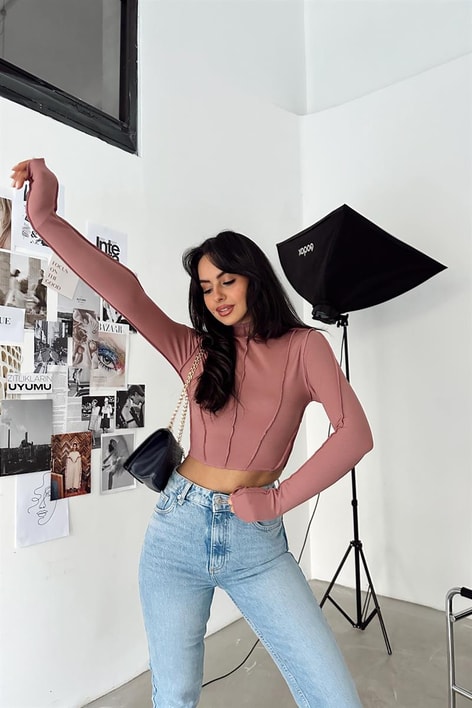 Korsaj Dik Yaka Bluz Gül Kurusu