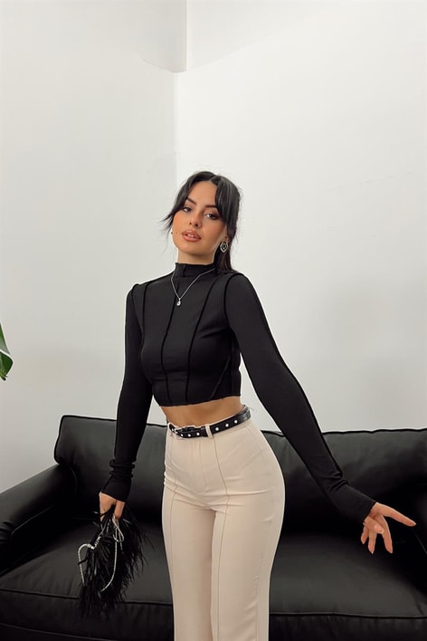 Korsaj Dik Yaka Bluz Siyah