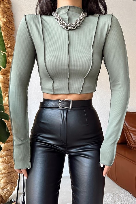 Korsaj Dik Yaka Bluz Yeşil