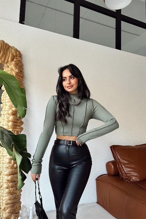 Korsaj Dik Yaka Bluz Yeşil